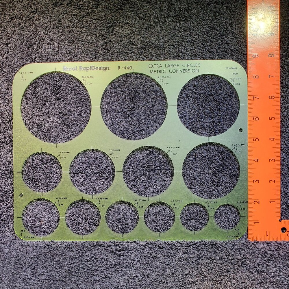 VINTAGE MANUAL DRAFTING THREE CIRCLE TEMPLATES SIZE RANGE FROM 3/64 TO 3 1/2 IN. - Picture 1 of 3